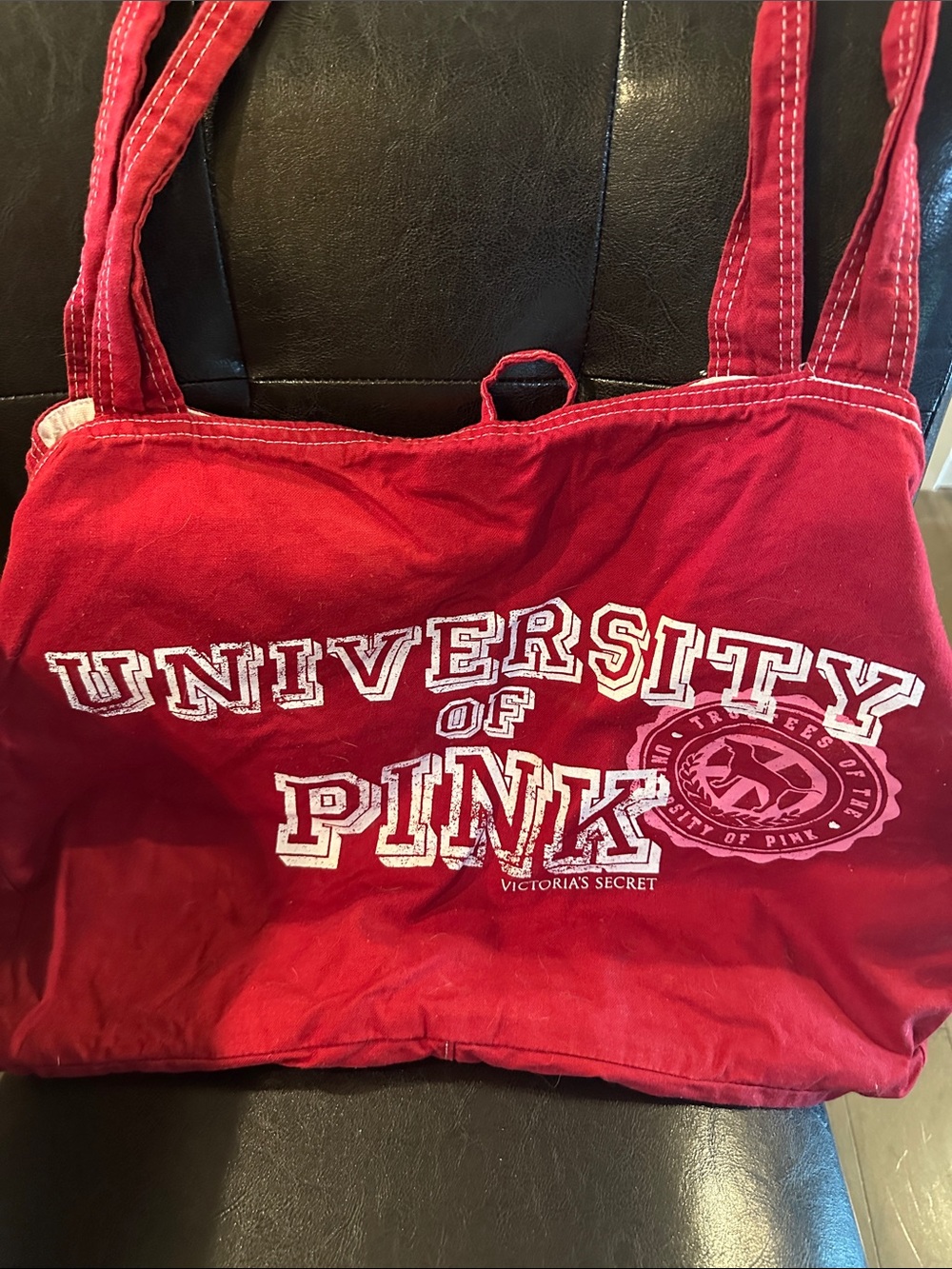 Victoria's Secret PINK Red Canvas Tote with University Graphic